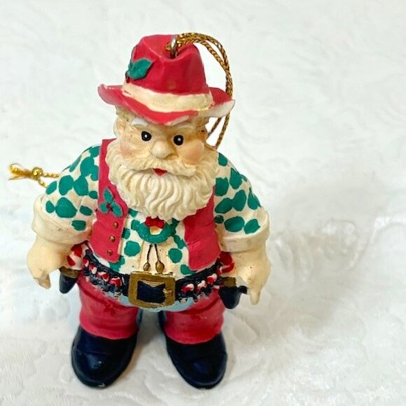 VTG Cowboy Santa Hand Painted Standing Hanging Tree Ornament 3"x1.75" - Picture 2 of 16